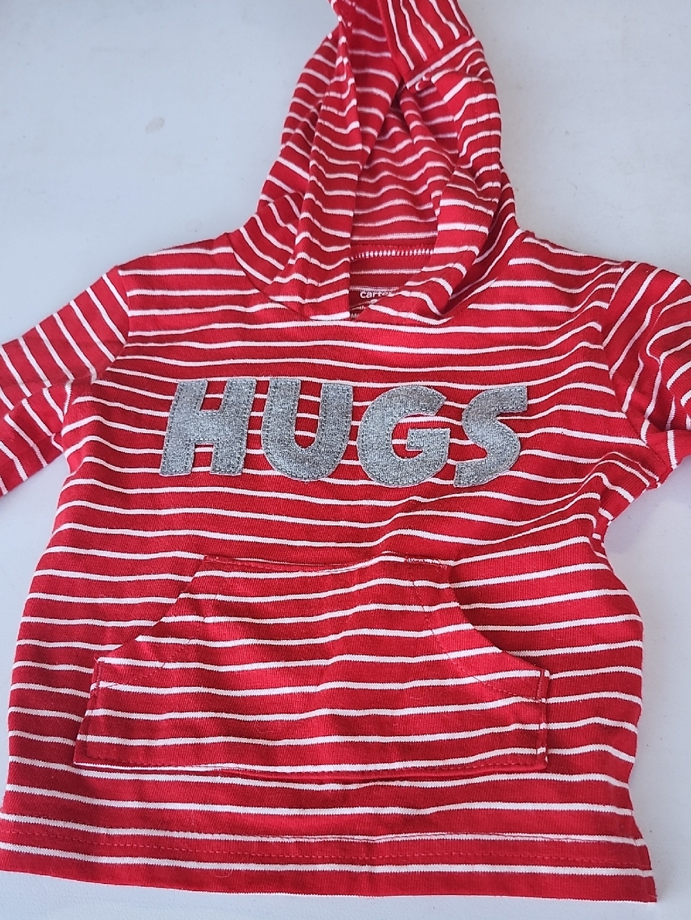 Carter's Red & White Striped Hooded Sweatshirt with Silver HUGS Applique